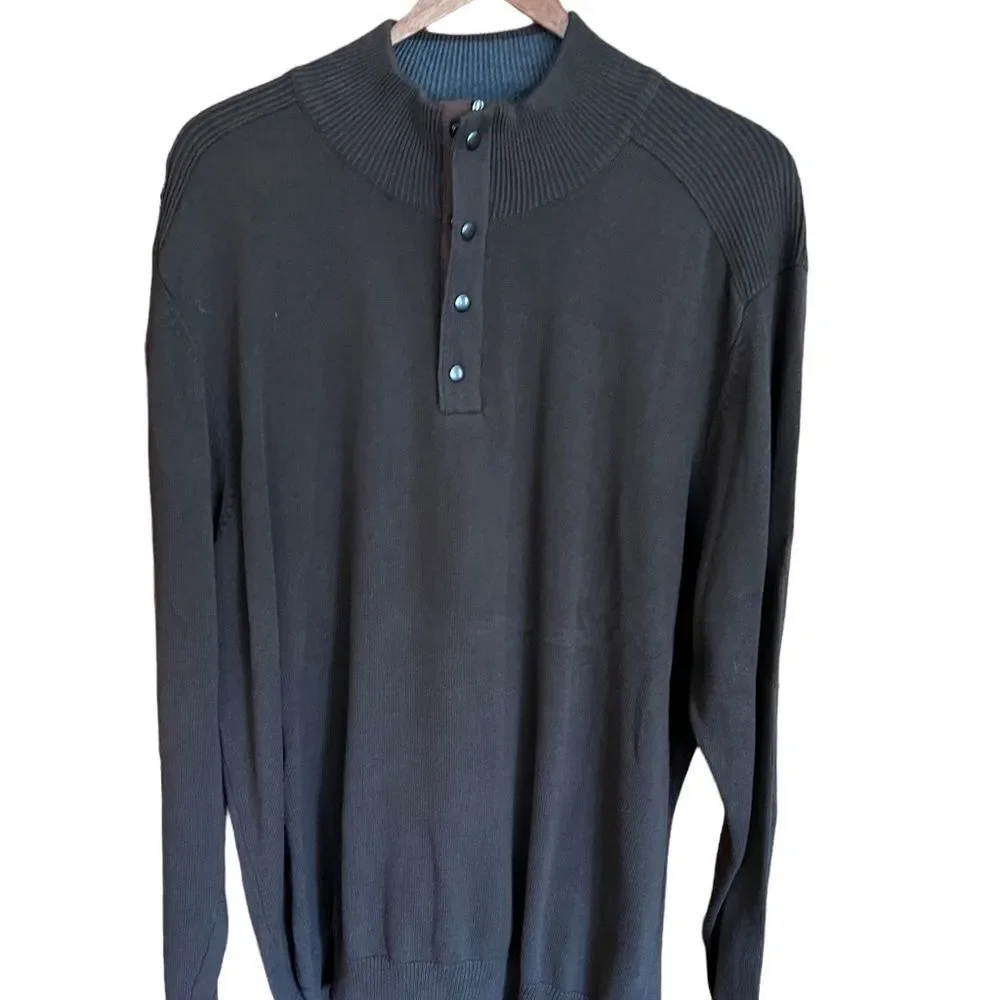 Tasso Elba olive green-brown long sleeved‎ zip and snap neck sweater size XL